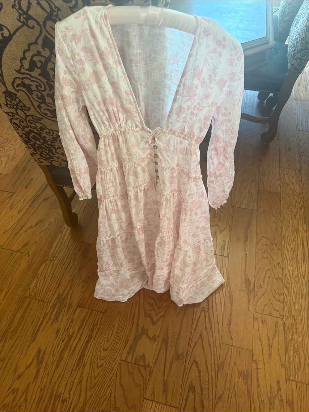 Free People womens Light Pink Floral Tiered Button Front Dress